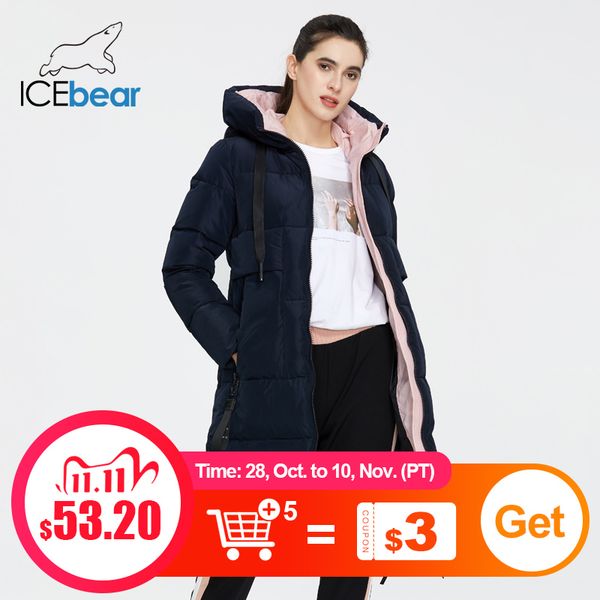 

icebear new winter women jacket long woman coat hooded female parkas stylish women's brand clothing gwd19507i 201103, Black