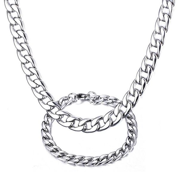 

mens jewelry silver tone stainless steel 8mm figaro chain link necklace bracelet set 18"-30