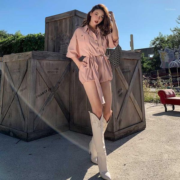 

le palais vintage 2020 origional drape nude pink collect waist lantern sleeve pumpkin women jumpsuit loose casual playsuits1, Black;white