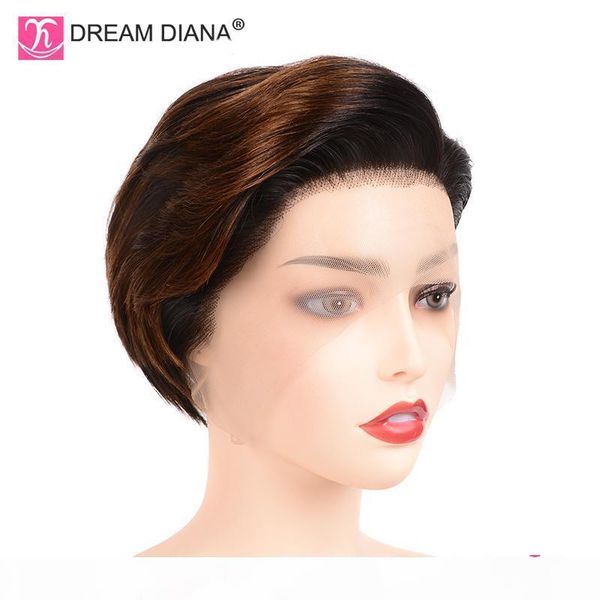 

9a ombre brazilian straight wigs remy hair 13x4 lace front wig ombre lace wig 8" 150 density 100% human hair front lace wig, Black;brown
