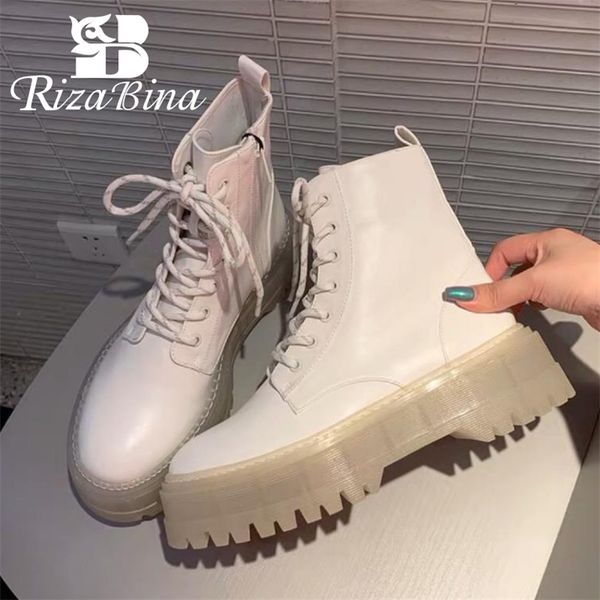 

rizabina women ankle boots fashion platform warm winter shoes woman thick bottom office lady casual daily footwear size 35-40 201215, Black