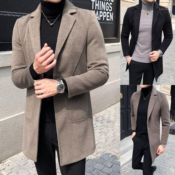 

and winter of 2020 men's windbreaker long wool overcoat woolen cloth business in the new suit one undertakes to leisure1, Black