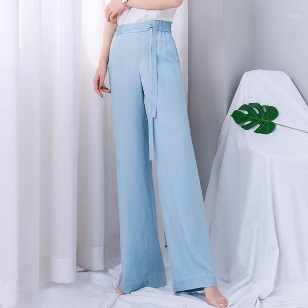 

high waist wide leg jeans women 2019 new summer blue denim elastic waisted jeans with sashes plus size boyfriend for women1