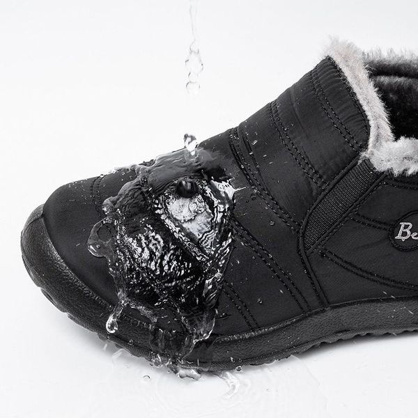 

men boots lightweight winter shoes for men snow boots waterproof winter footwear plus size 47 slip on ankle, Black