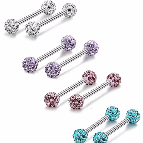 

modrsa 2pcs stainless steel tongue ring barbell crystal ball ear stud lip tongue piercing body jewelry for women f sqcqjr, Silver