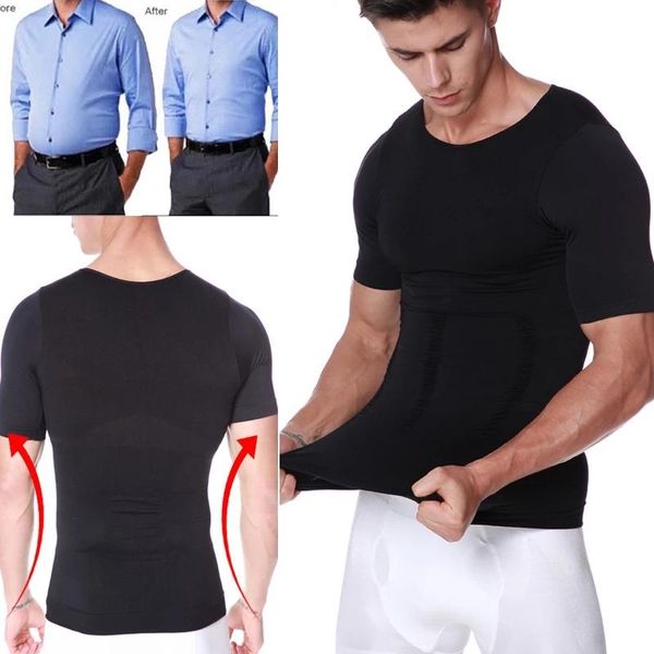

mens burn sweat t-shirt slimming abdomen body shaper corrective posture tummy control compression underwear muscle shaping, Black;brown