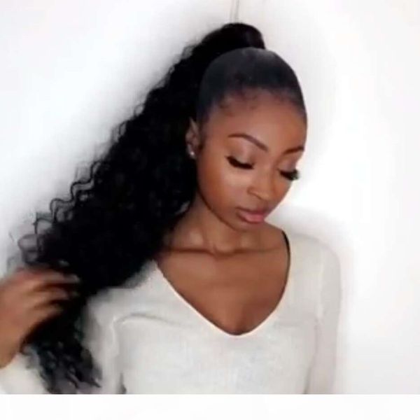 

afro kinky curly ponytail for women natural black remy hair 1 piece off black clip in ponytails drawstring 100% human hair extension