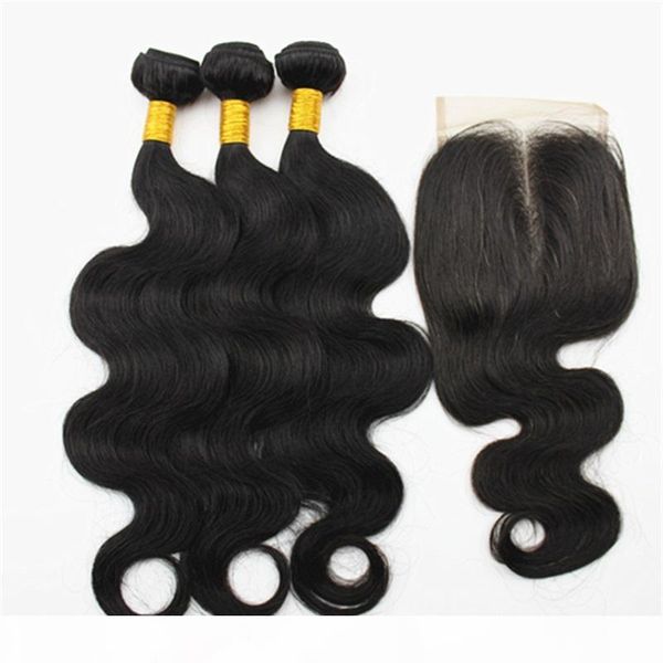 

body wave hair extensions 50g bundle with 4x4 middle part remy hair closure brazilian malaysian indian unprocessed human hair bundles, Black