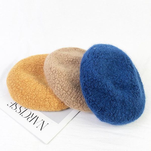 

berets oloey fashion cashmere hats for women in winter sweety harajuku beret female solid thicken painter hat 2021, Blue;gray