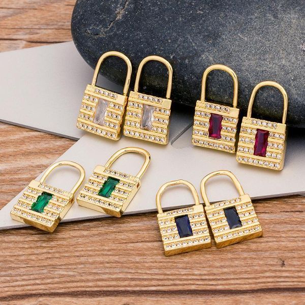 

stud fashion punk style lock earrings padlock pendant copper cz for women party daily gifts jewelry1, Golden;silver