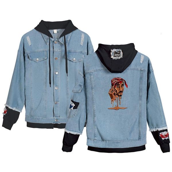 

rapper 2pac winter men jacket and coat tupac amaru shakur hooded denim jacket women fashion mens jean jacket outwear male cowboy, Black;brown