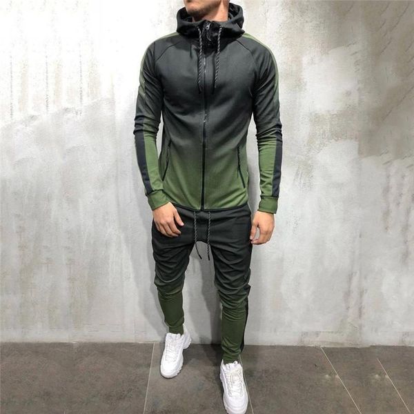 

2 pieces sweatsuit man clothes men's set casual hooded sports wear zipper tracksuit training hoodies jacket pants track suits 3d, White;black