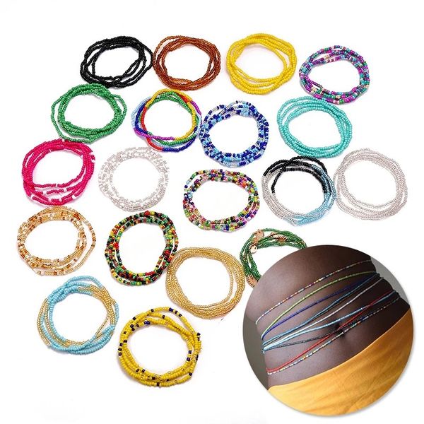 

summer waist bead chains african belly beads colorful beach body belly chain elastic boho jewelry for women girls, Silver