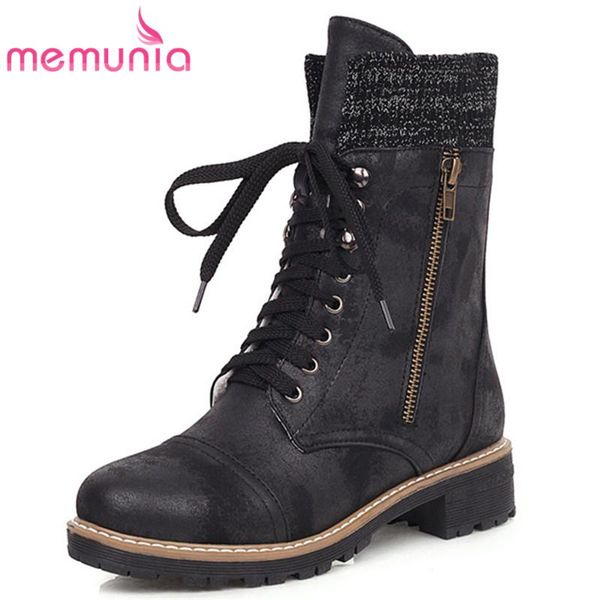 

boots memunia 2021 big size 44 casual shoes women ankle round toe zip thick fur winter simple fashion ladies, Black