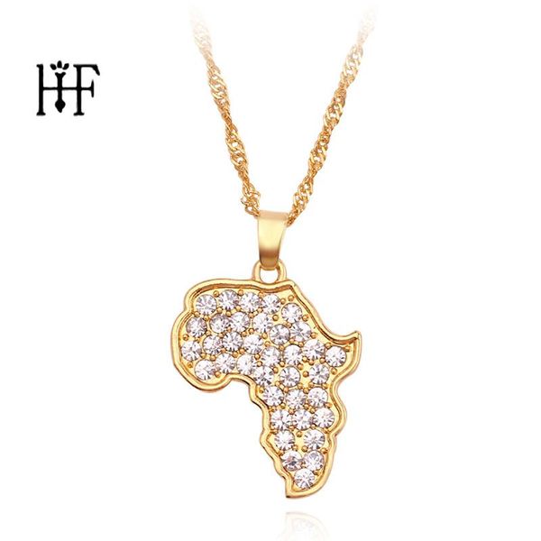 

pendant necklaces gothic africa map necklace rhinestone crystal gold color & chain for men/women gift african hip hop jewelry, Silver