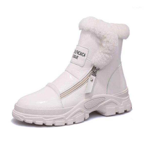 

boots winter fiber bright leather women's front zipper fashion comfortable warm plus velvet cotton boots1, Black