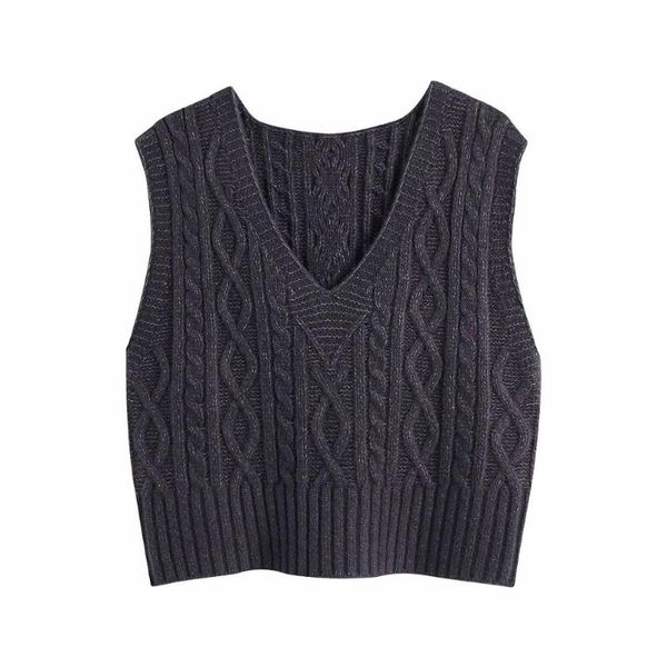 

2021 new fall winter women cable-knit sweater vest v-neck warm women sweaters casual fashion vintage pullover, White;black