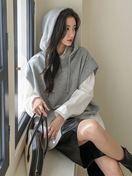 

dazy-less marled dolman sleeve cut out side drawstring hoodie without blouse g8ar#, White;black