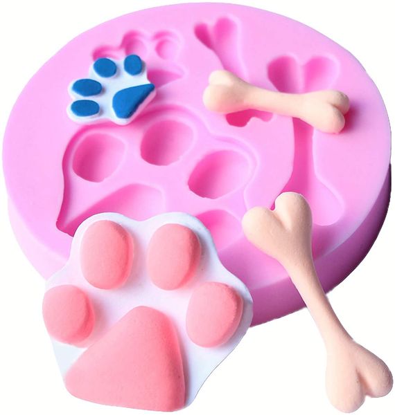 Stampo per torta zampa di gatto Forma di cane e osso Stampi per uso alimentare Stampo in silicone flessibile Fondente Caramelle Glassa Biscotto Decor Cioccolato Resina di argilla polimerica 1222266