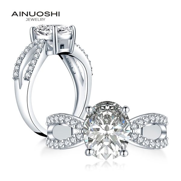 

ainuoshi luxury 925 sterling silver 3.0 carat oval cut engagement ring simulated diamond wedding silver ring jewelry y200106, Slivery;golden