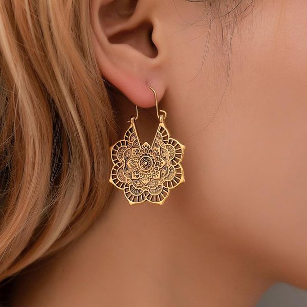 

sumeng new arrival 2020 fashion femme oorbellen silver color gypsy indian tribal ethnic hoop dangle mandala earrings wmtggr, Golden