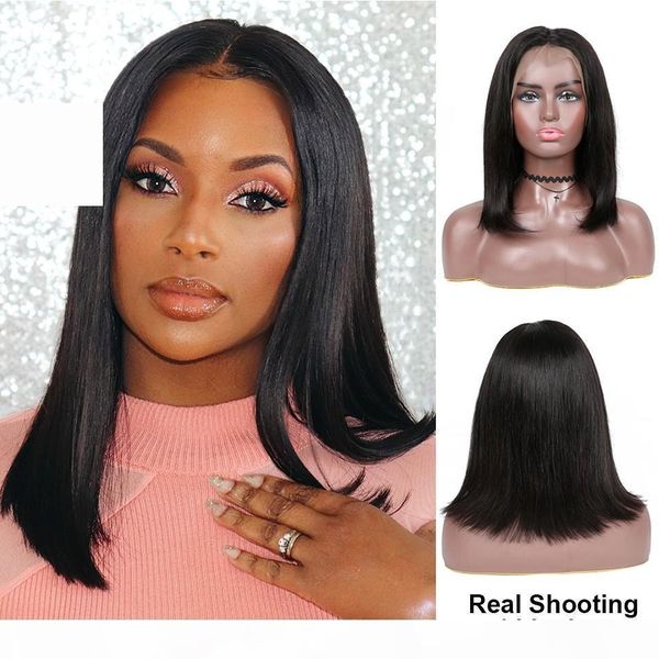 

straight lace front bob wigs short full lace wig with baby hair side part glueless lace front wig for women, Black;brown