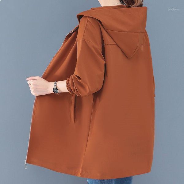 

2020 autumn thin windbreaker korean large size loose hooded coat casual female baseball uniform outwear women jackets 6xl y5051, Black;brown