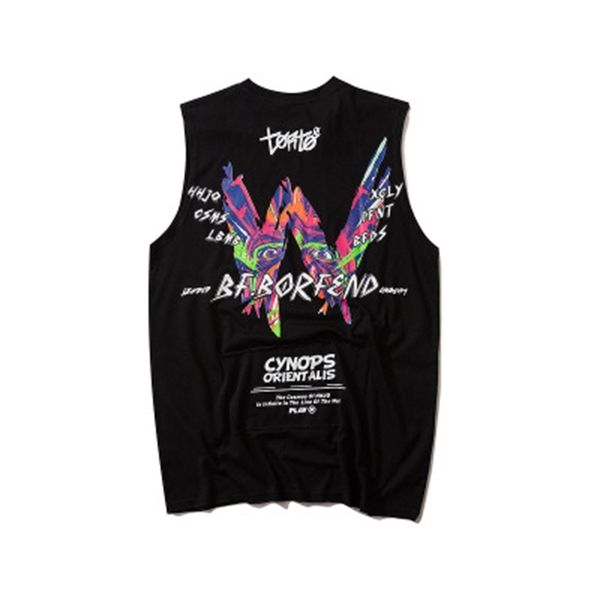 

european and printing american male vest street cool loose hip-hop fashion sleeveless t-shirt cotton couple z9mm, White;black
