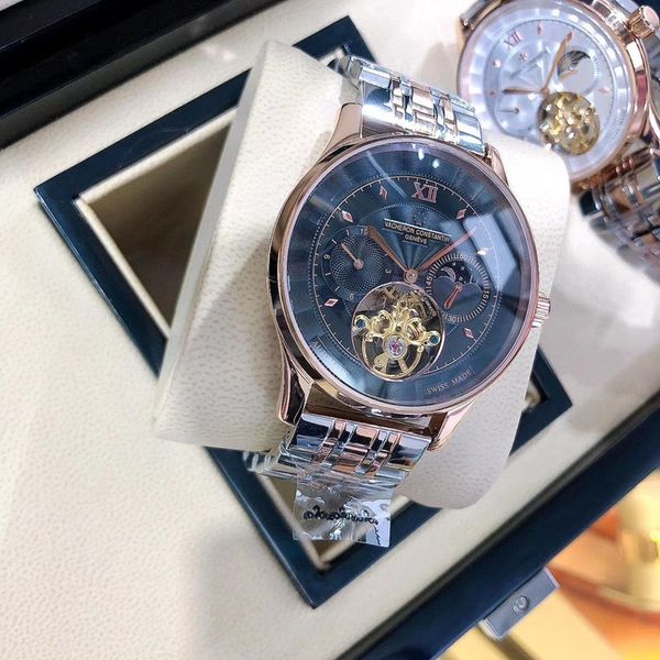 

02famous brand men's watch, mechanical waterproof sapphire glass mirror fashion business watch, Slivery;brown