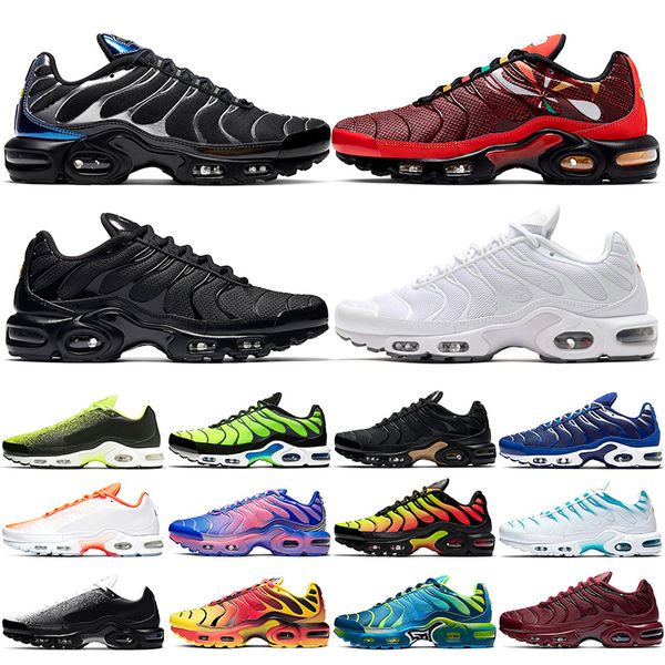 

plus ultra tn men trainer running shoes triple black white sunburst blue fury team red volt mens trainers sports sneakers, White;red
