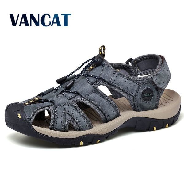 

2020 new fashion men's sandals summer soft beach flip flop comfortable genuine leather sandals outdoor men roman sandals size 49 t20042, Black