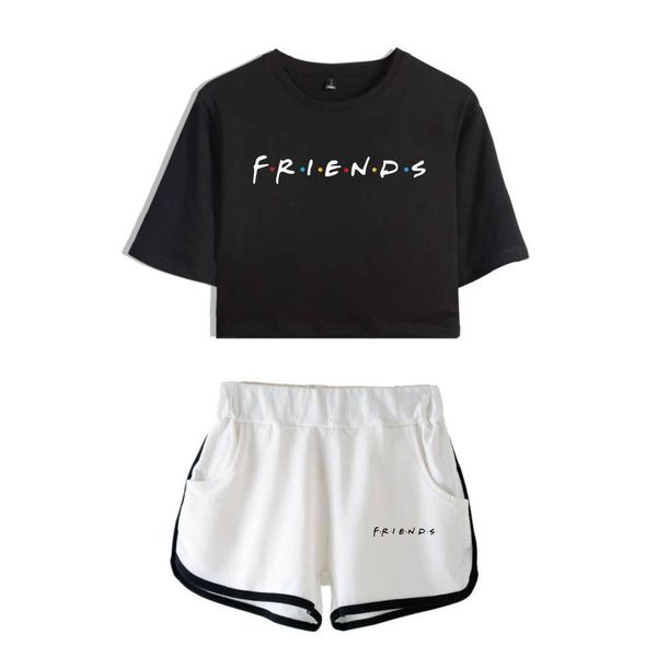 

2019 friends fashion how you doin summer shorts and t-shirts women two piece sets pop crop casual clothing, Gray