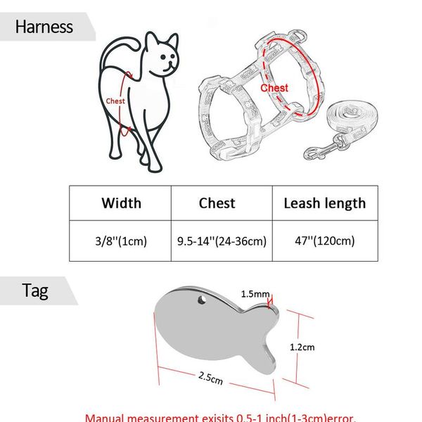 

4 colors nylon reflective cat puppy harness leash lead set walking adjustable pet traction vest belt for cat kitten gif sqccfx