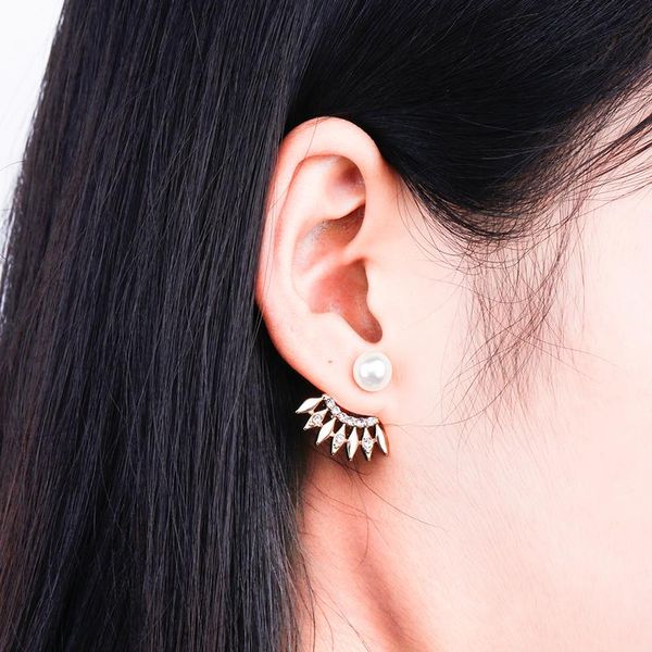 

vienkim 2018 новые фронтные и задние кристаллические серьги боковые ряда маленького наконечника хрустальные европейские и американские женск, Silver