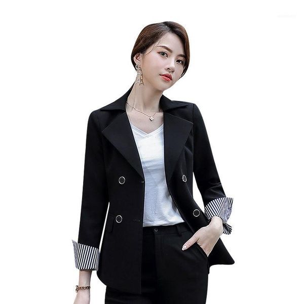 

2020 women two piece suits overalls slim black white blazer ladies office work double-breasted blazer suits outer wear1, White;black