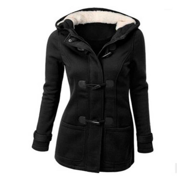 

wipalo plus size women's winter classic style flocked hooded pocket toggle duffle coat casual solid jacket parka outerwear s-6xl1, Black;brown