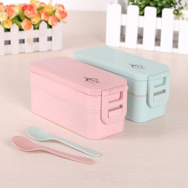 

baispo 2 слои экологический обед студент портативный пикник пищевой еду контейнер из пшеницы солома здоровая материал микроволновая печьная