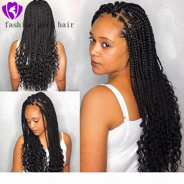 

new style 180density 24inches box braids curly wig black brown blonde braid synthetic lace front wig braiding hair lace wig for black women