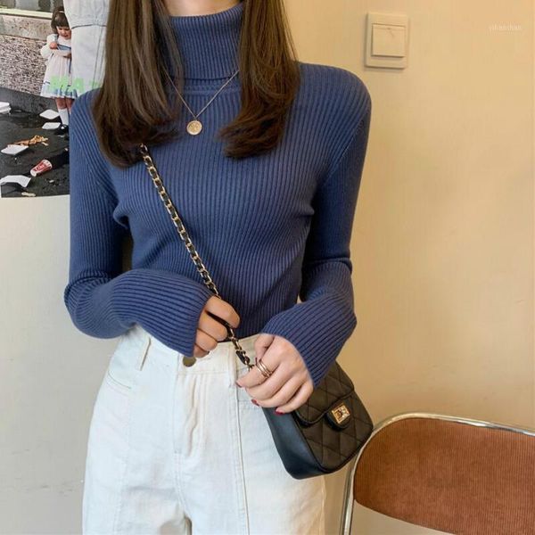 

korean basic knitted sweater pullovers women autumn winter turtleneck warm sweater ladies long sleeve slim jumper, White;black