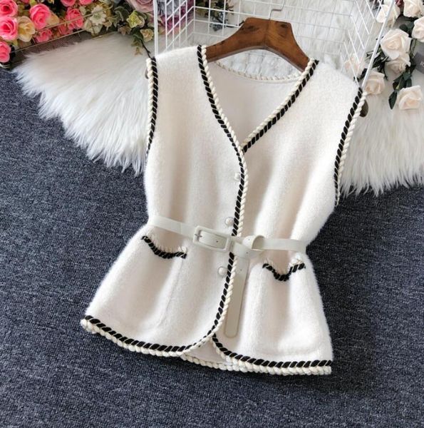 

women's vests fashion v-neck slim vest women small fragrance wind spell color single-breasted waistcoat jacket s508, Black;white