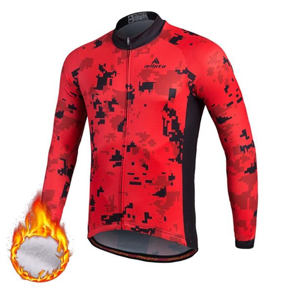 

racing jackets winter men thermal fleece cycling jerseys bike long jersey warm clothing rider team sportswear bicycle, Black;red