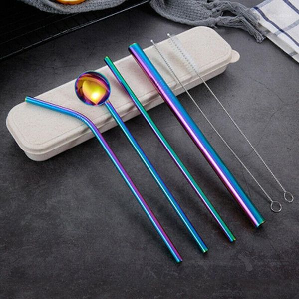 

drinking straws 4 pcs/set stainless steel metal straw reusable straws+cleaner brush kit1