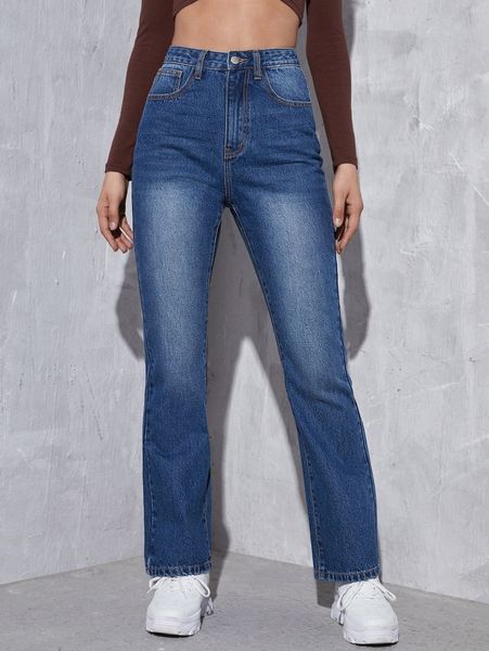 

washed straight leg jeans 85sj#, Blue