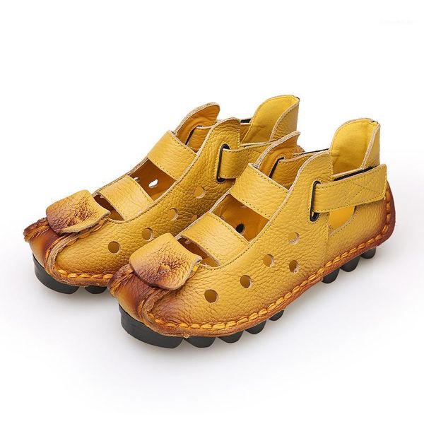 

sandals 2021 summer soft bottom flat genuine leather women shoes personality leisure retro handmade sandals1, Black