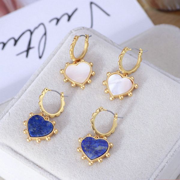 

real 18k gold plated lapis lazuli shell hoop huggie earrings letter popular brand letter earrings, Golden;silver