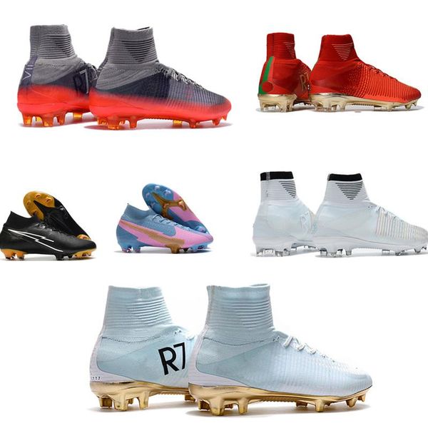 

mens mercurial superfly cr7 football boots fg black white cr7 soccer shoes red soccer cleats size 39-45