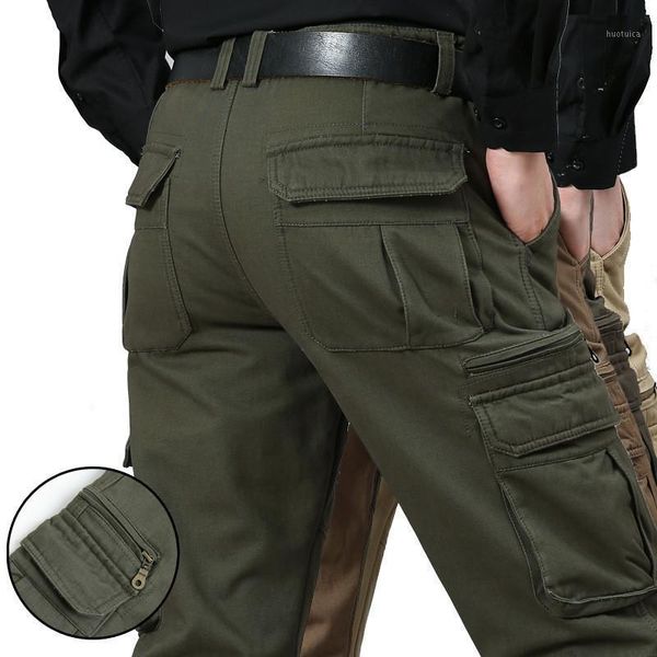 

tactical pants multi-pocket cargo men winter fleece thick swat pants army plus size outwear combat trousers work jogger1, Black