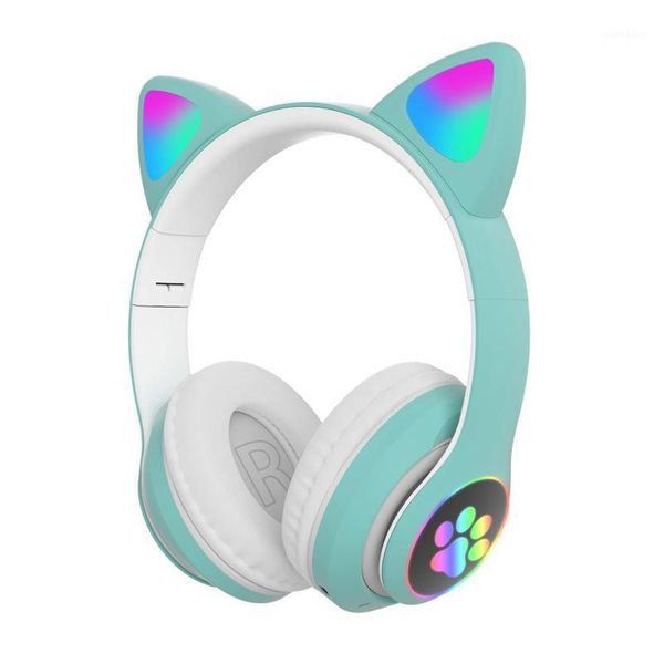 

hifi music stereo bluetooth 5.0 cute led light up volume control foldable headphones wireless gaming headset cat ear kids adult1