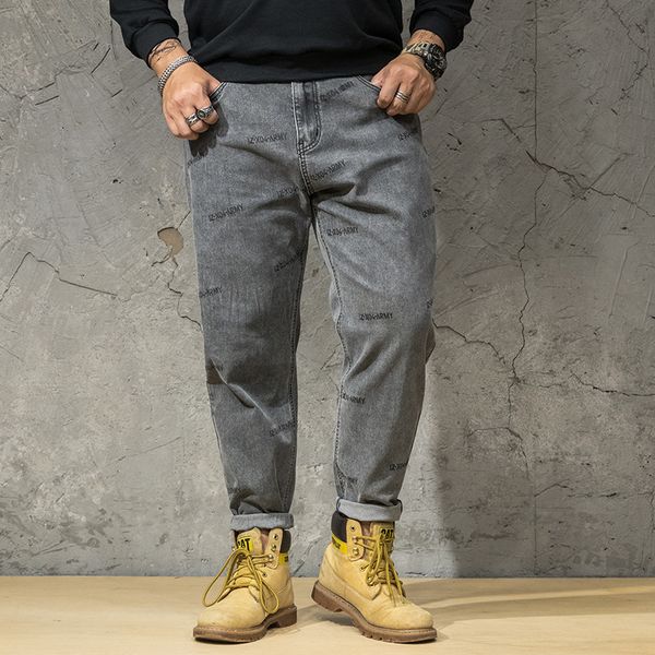

2019 tide brand large autumn mens denim trousers plus size men feet pants casual fashion men's jeans, Blue