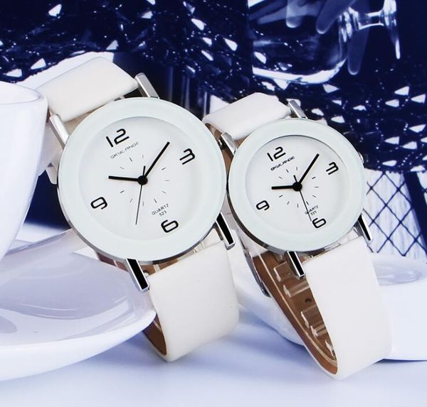 Amante fofo assistir casal lazer assistir luxo senhoras homens quartzo wristwatch novo fashion couro strap rel￳gio presente de natal